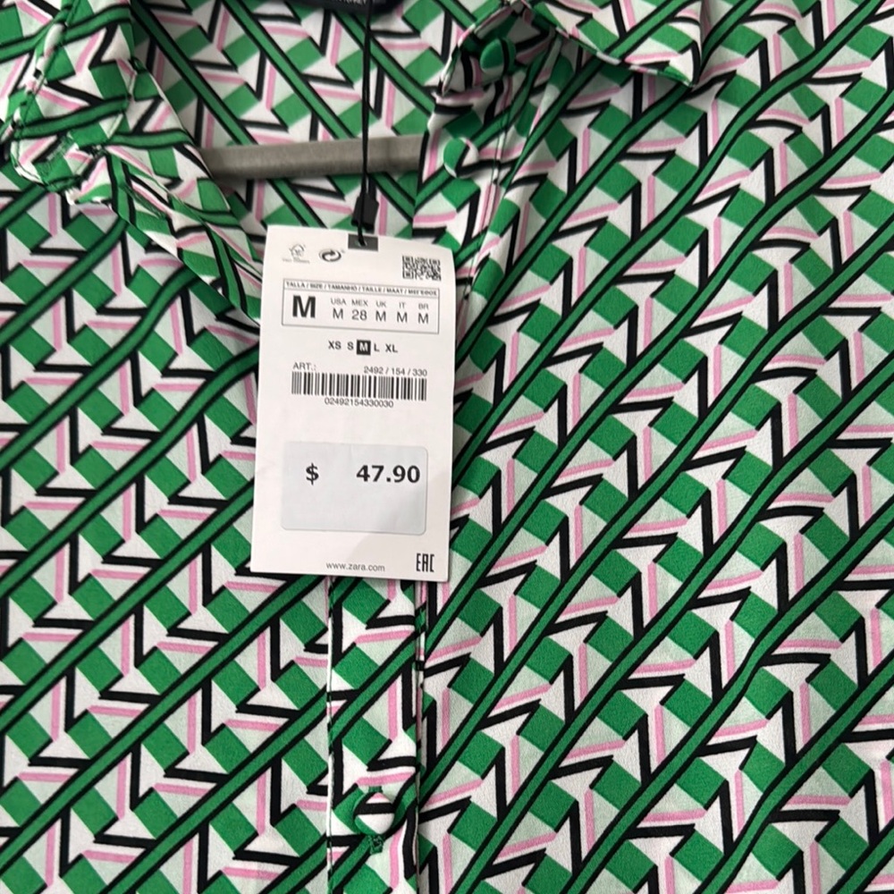 Zara Emerald and White Geometric Shirt - Picture 3 of 3